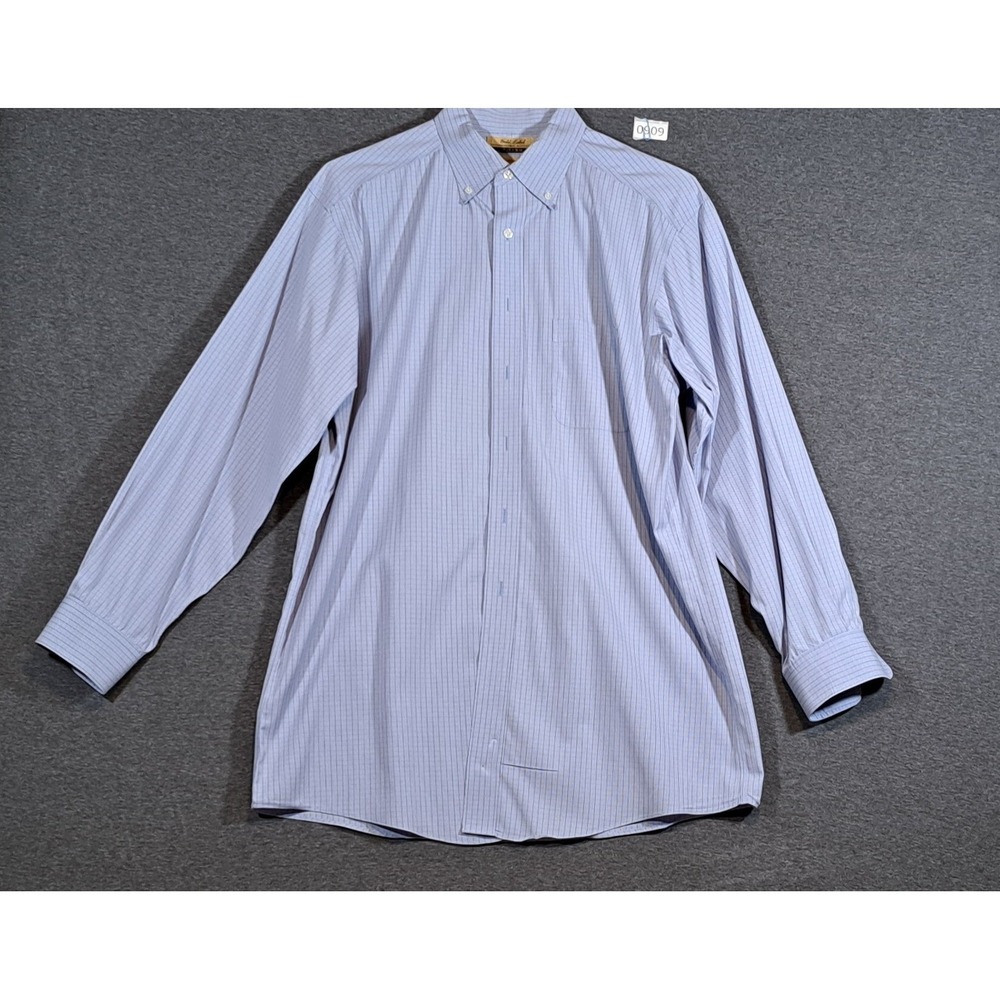 Roundtree & Yorke Gold Label Blue Stripe Non-Iron Poplin Fitted Shirt 16.5 34